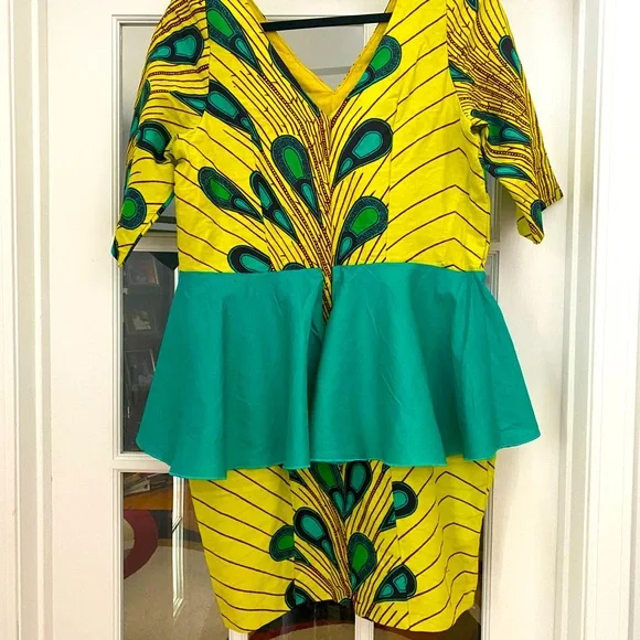 slim fit dress slacks Mint Green Yellow African Ankara Print Plus Size Short Party Dress –  Africanclothinghub main image 0